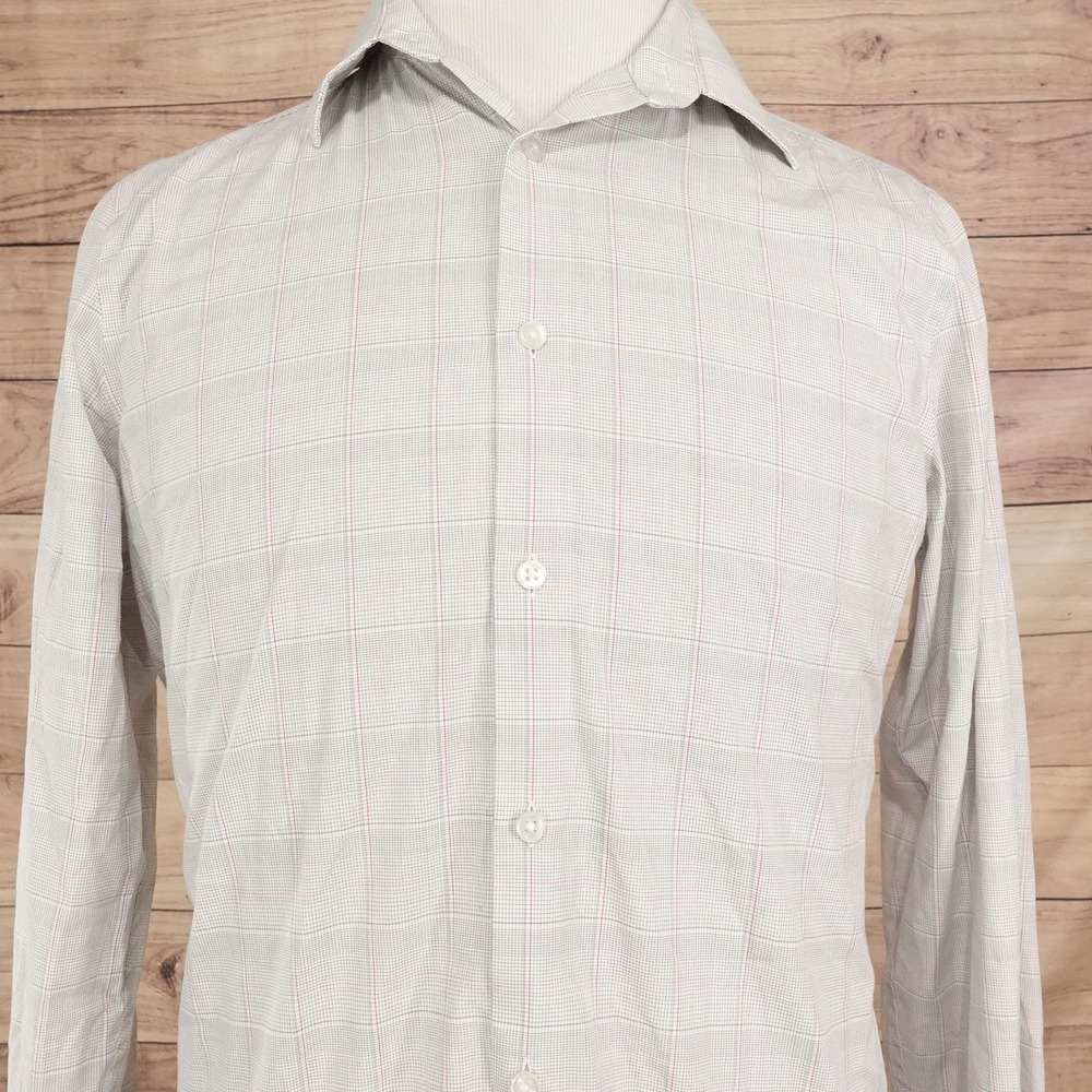 Calvin Klein Dress Shirt Mens 15.5 34/35 Slim Fit White Check Non-Iron Stretch